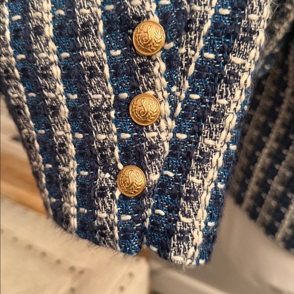 Sam Edelman Blue Tweed Fiona Double Breasted Collarless Blazer Size Medium - Picture 6 of 8